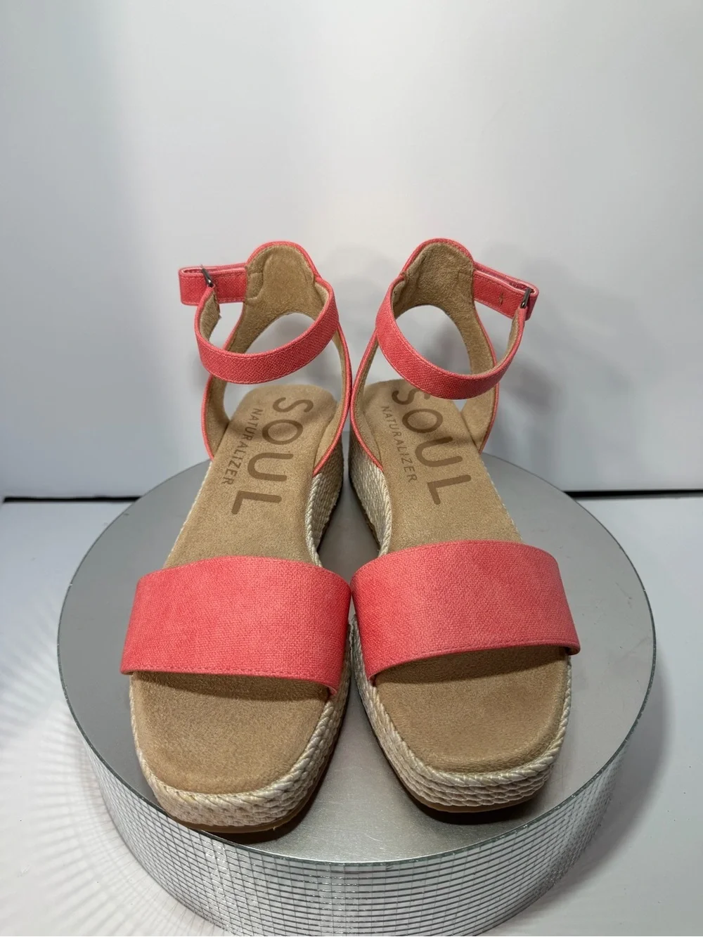 SOUL Naturalizer Coral Pink Espadrille Wedge Sandals size 8.5 W new w/out tags